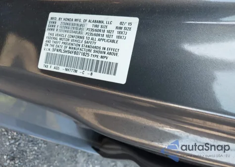 2015 Honda Odyssey Touring/Touring Elite из США, поврежденный, VIN 5FNRL5H94FB071825